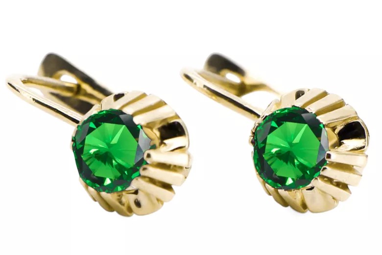 Artisanat vintage Des boucles d'oreilles Émeraude Or jaune 14 carats vec027y